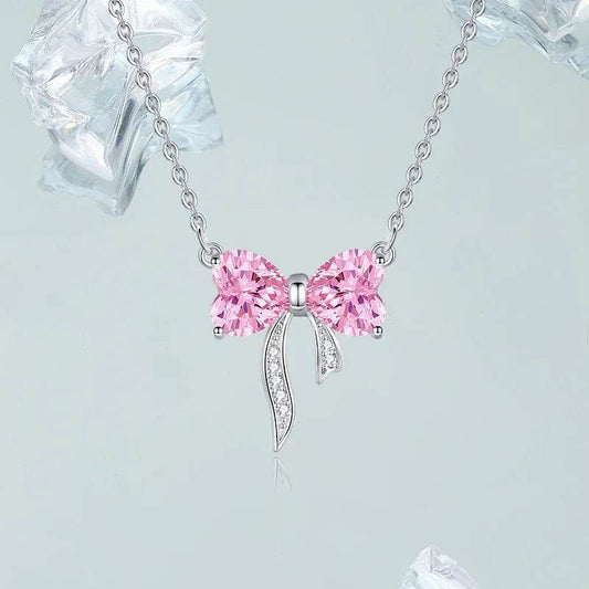 Women's Bow Zircon Necklace S925 Sterling Silver Clavicle Chain - Velora