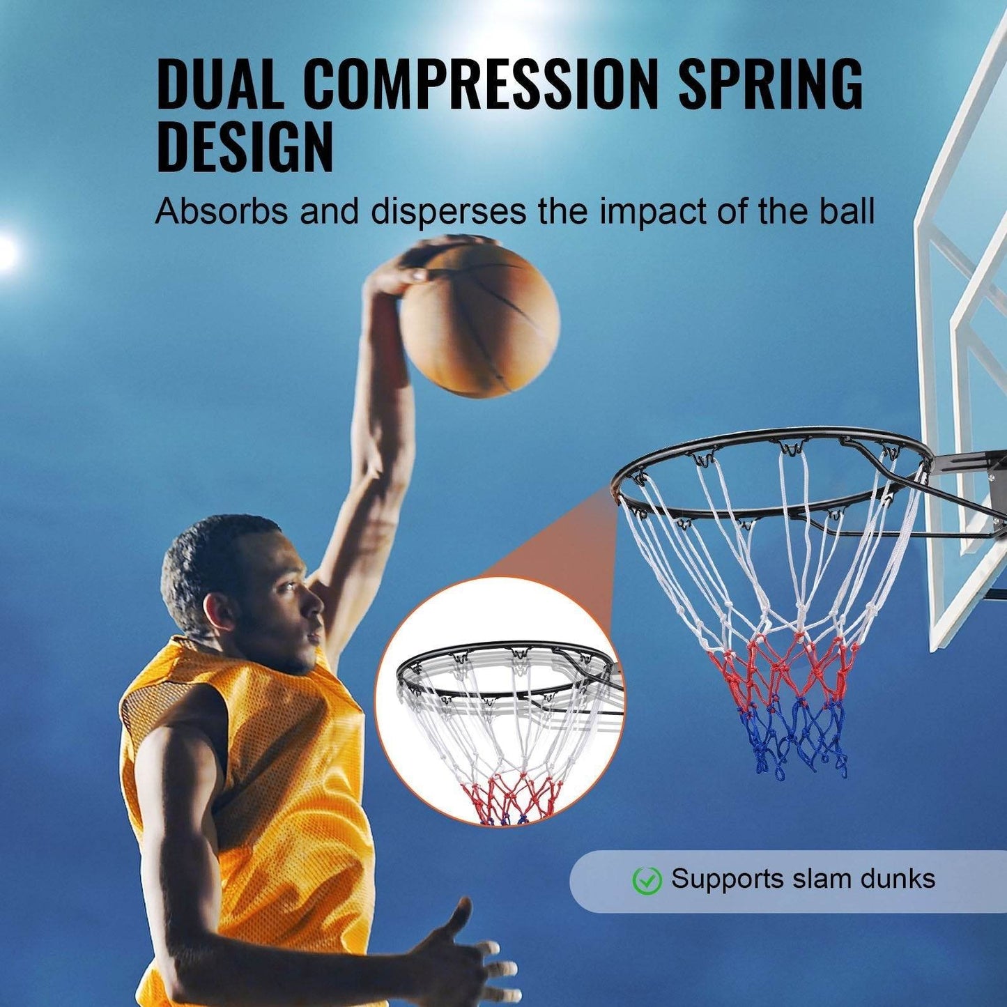 Wall Mounted Basketball Hoop – Heavy Duty Q235 Flex Rim with Net