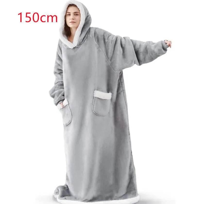 Fleece Oversized Hoodie Blanket Winter Warm Home Clothes Women Men Oversized Pullover With Pockets - Velora
