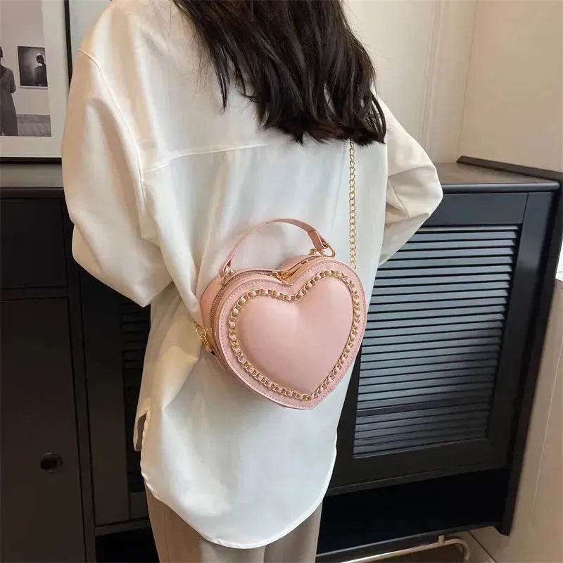 Women's Fashion Casual Heart Shaped Chain Shoulder Messenger Crossbody Bag - Velora