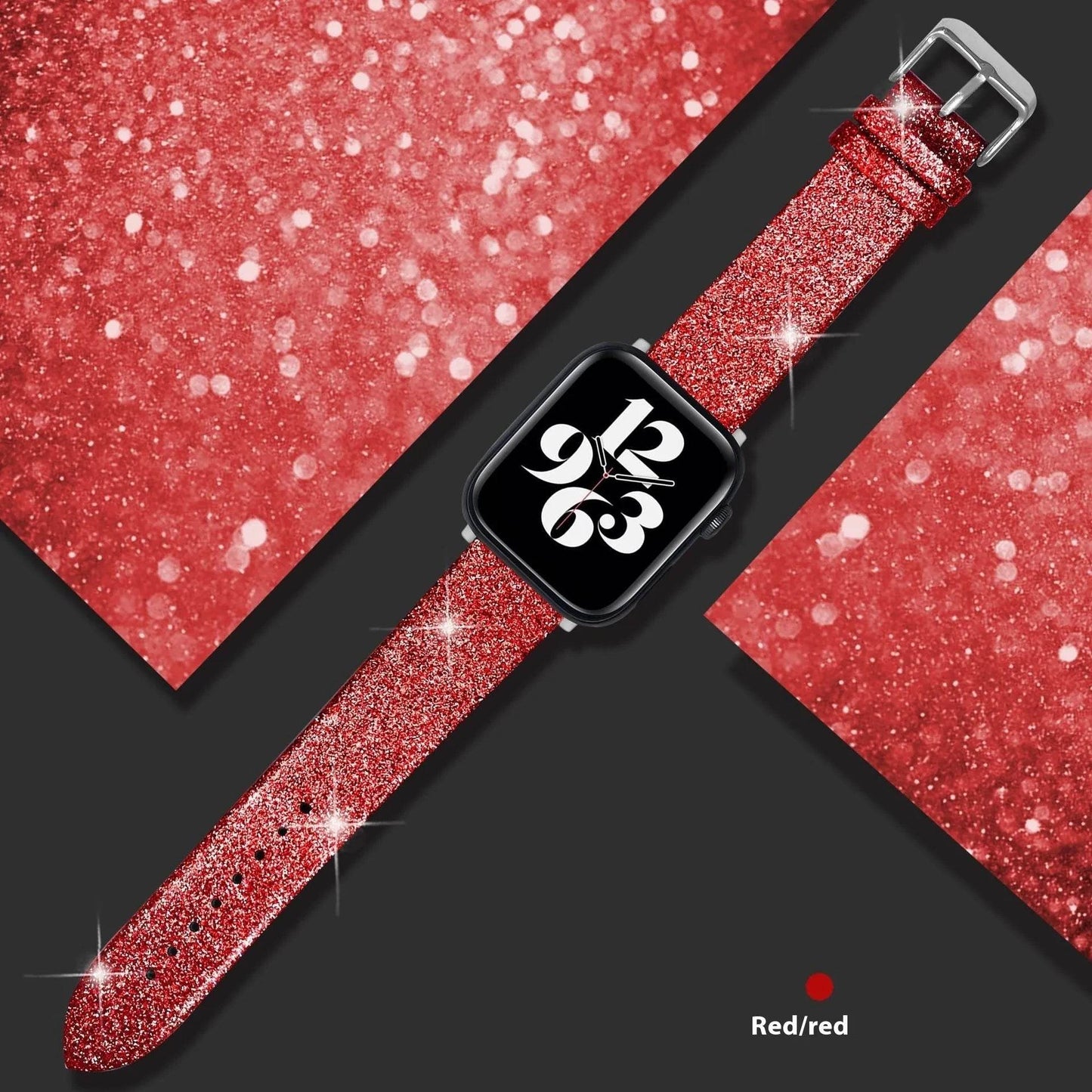 Leather Single Ring Glitter Buckle Couple Watch Strap Suitable for Apple Watch - Velora