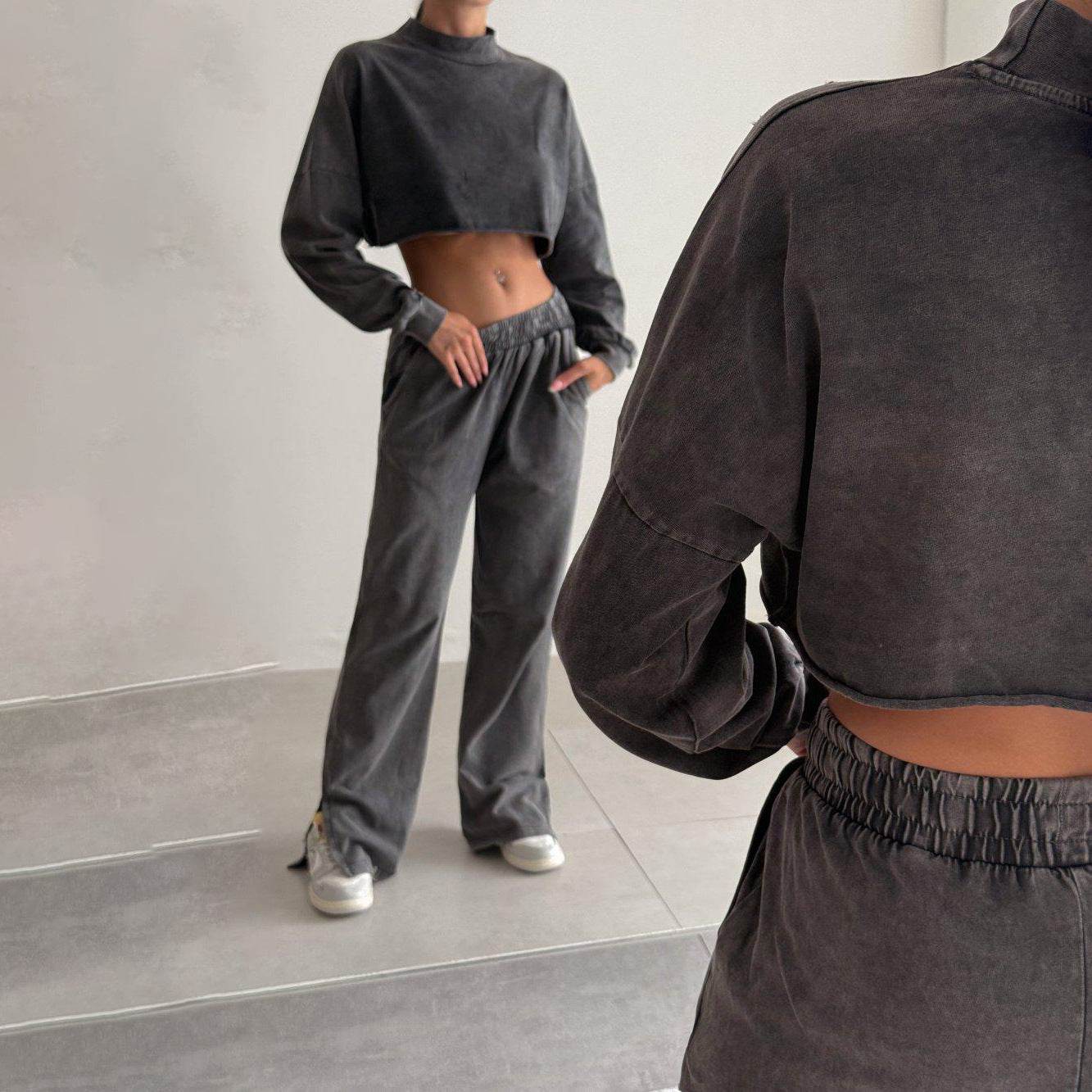 Women's Half Turtleneck Curling Short Street Two-piece Set - Velora