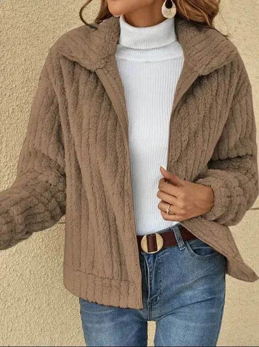 Fall Winter Casual Women Thick Fleece sherpa Lapel Cardigan sweater Jacket - Velora