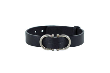 Salvatore Ferragamo Black Calf Leather Gancio Hook Logo Lettering Bracelet