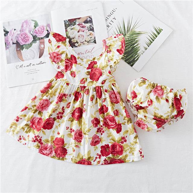 Cotton Baby Ruffled Floral Print Dress - Velora