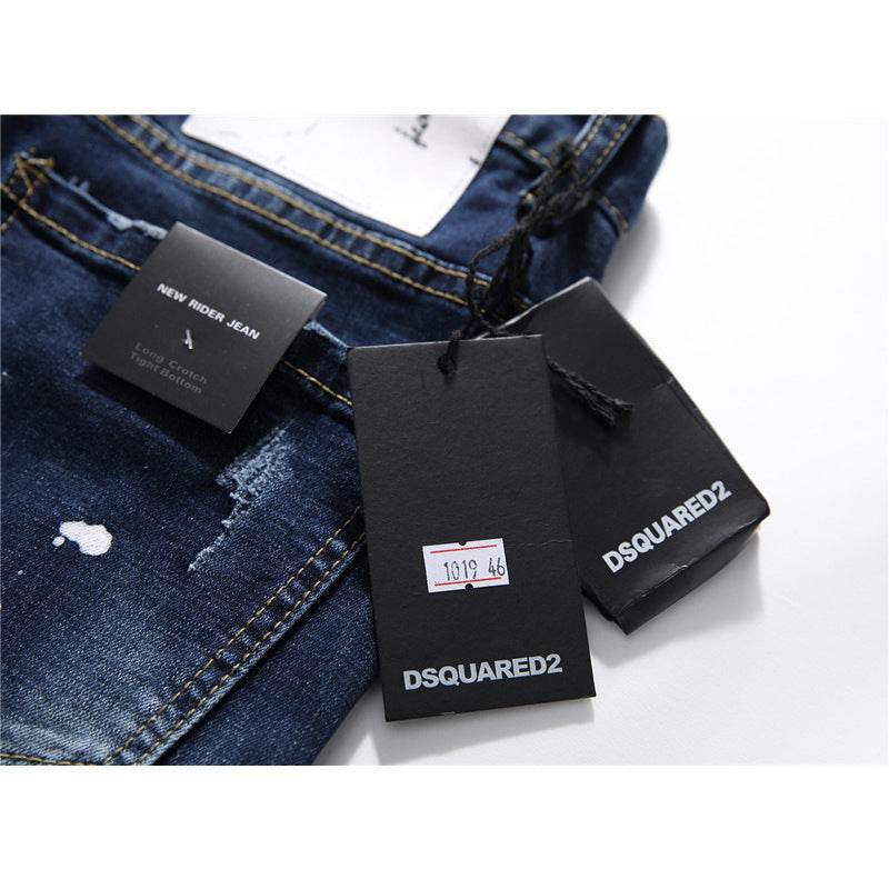 men jeans famous D2 Men slim jeans pants mens denim trousers zipper blue hole Pencil Pants - Velora