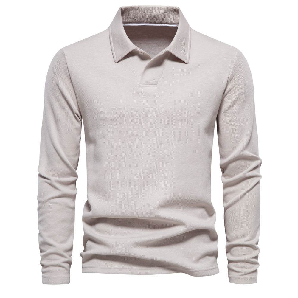 Fashion Lapel Long-sleeved Polo Shirt Men's Casual Solid Color Tops Clothing - Velora