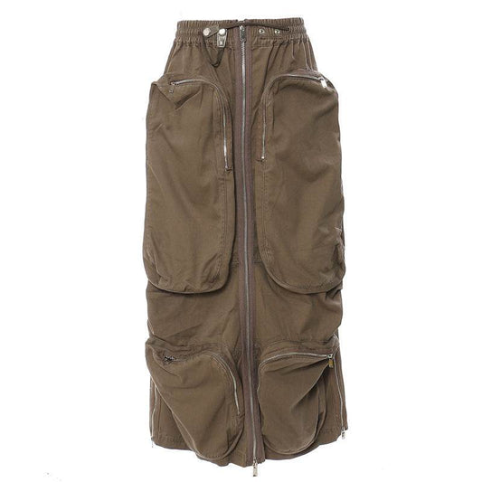 Three-dimensional Camouflage Zipper Pocket Side Slit pencil Midi Cargo Skirt - Velora