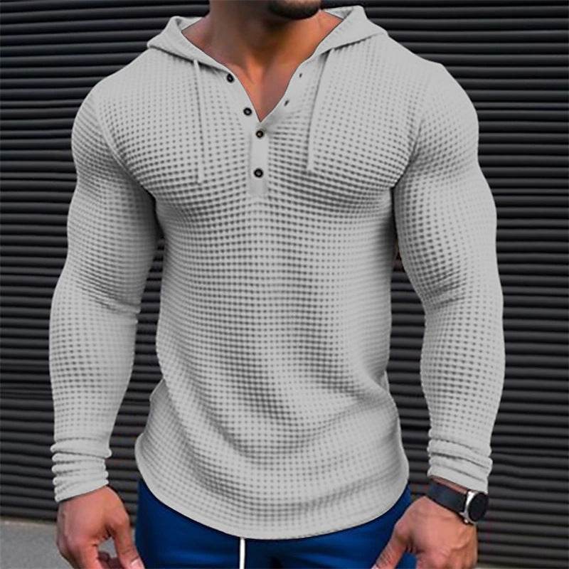Men's Pullover Casual Long Sleeve T-shirt Waffler Slim Tops Sweat-shirt Solid Color Comfortable Mens Outdoor Streetwear S-3XL - Velora