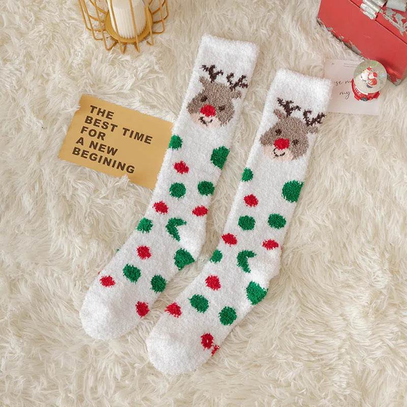 Coral Fleece Stockings Cartoon Thermal Christmas Room Socks - Velora