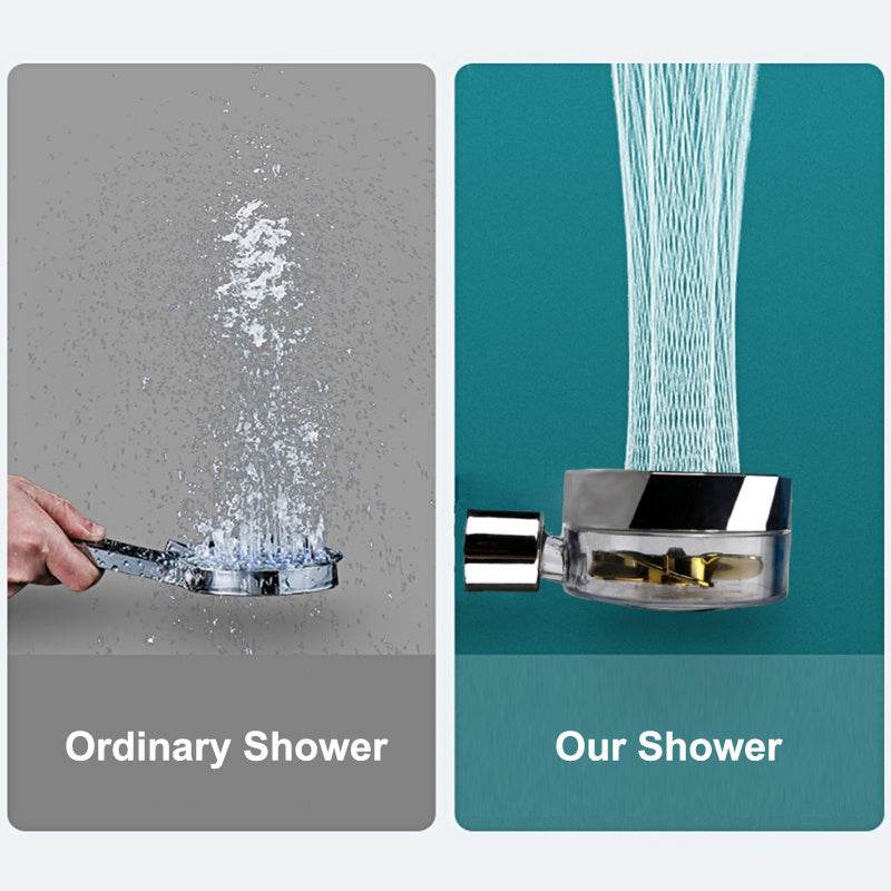 Propeller Driven Shower Head With Stop Button And Cotton Filter Turbocharged High Pressure Handheld Shower Nozzle - Velora