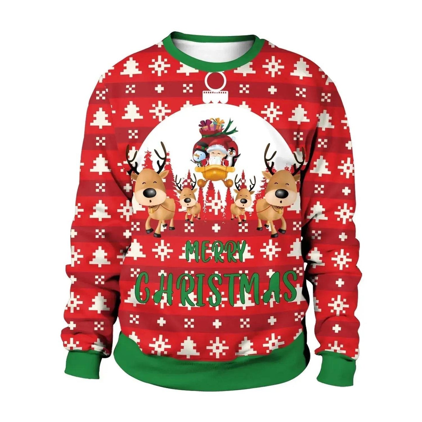 Men And Women Digital Printing Christmas Round Neck Sweater Tops - Velora