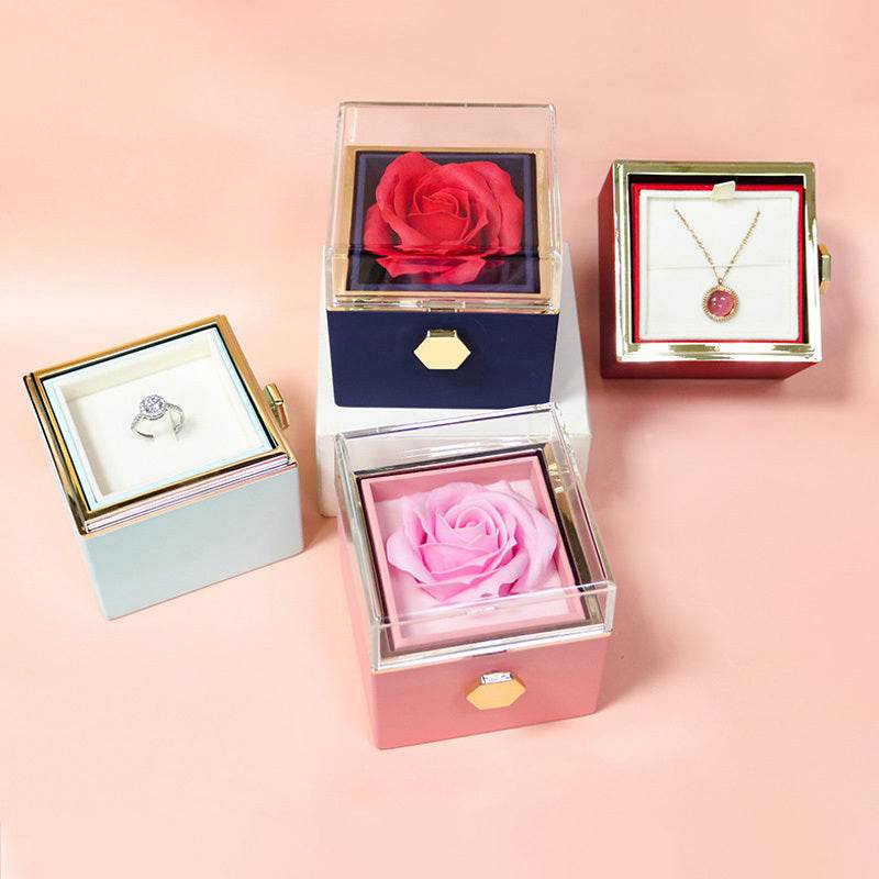 Rotating Soap Flower Rose Gift Box Creative Rotating Rose Jewelry Packaging Box Valentine's Day Gift For Women - Velora