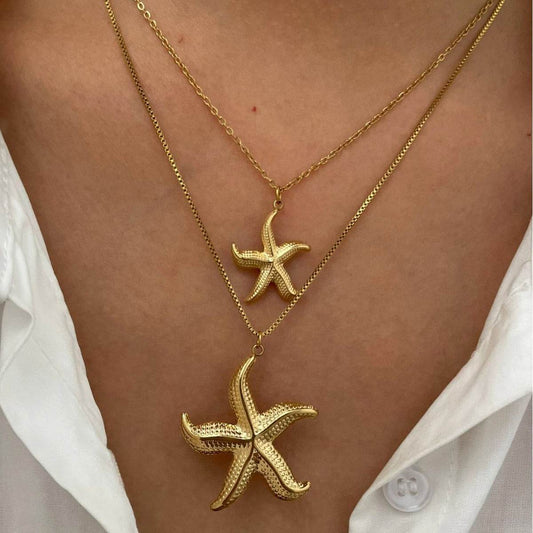 Women's necklace - Stainless Steel Starfish Conch Necklace - Velora