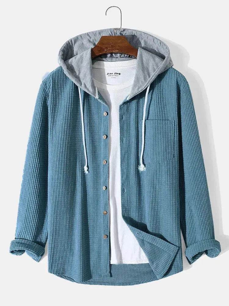 Men's Autumn And Button down Waffle Hoodie Cardigan - Velora