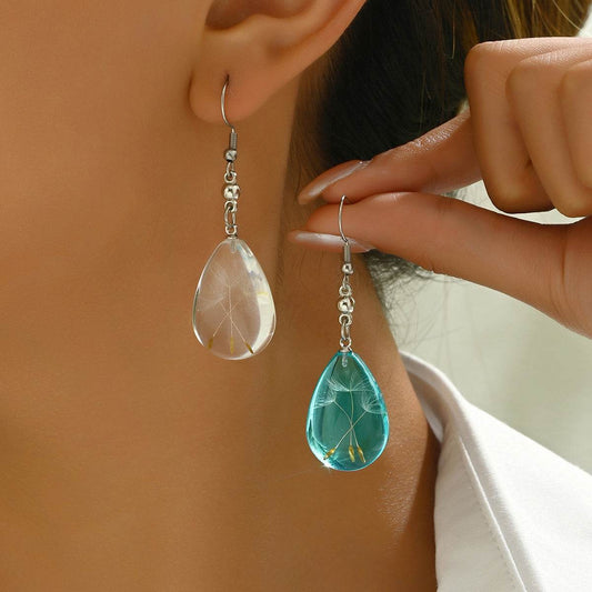 Simple Artistic Conception Epoxy Dandelion Dried Flower Pendant Earrings - Velora
