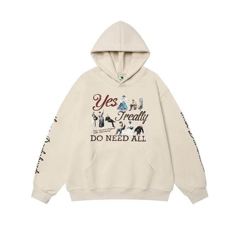 American Retro Washed Distressed Cartoon Letter Print Pullover Hoodie Sweatshirt - Velora