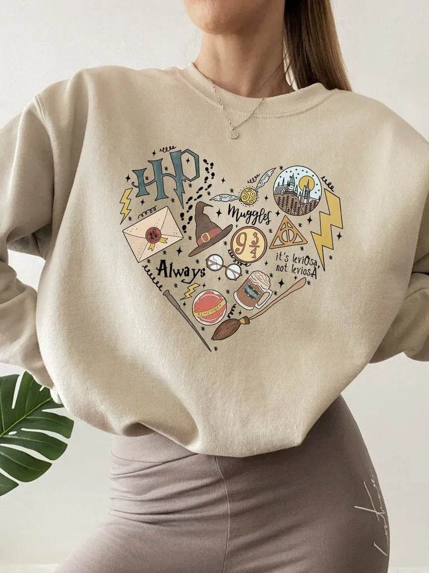 Digital Printing Sweater Hipster Round Neck Pullover Long Sleeve Sweater Women - Velora