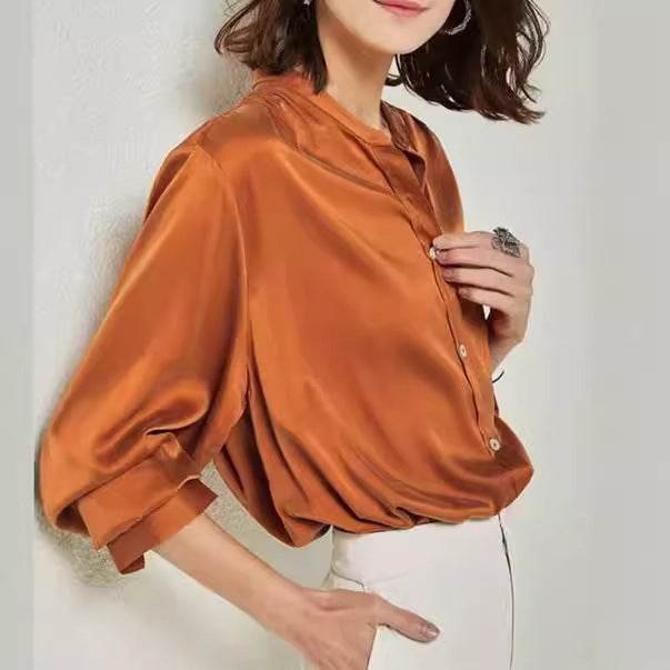 French Simplicity Loose And Lazy Style Silk Shirt For Women Autumn - Velora