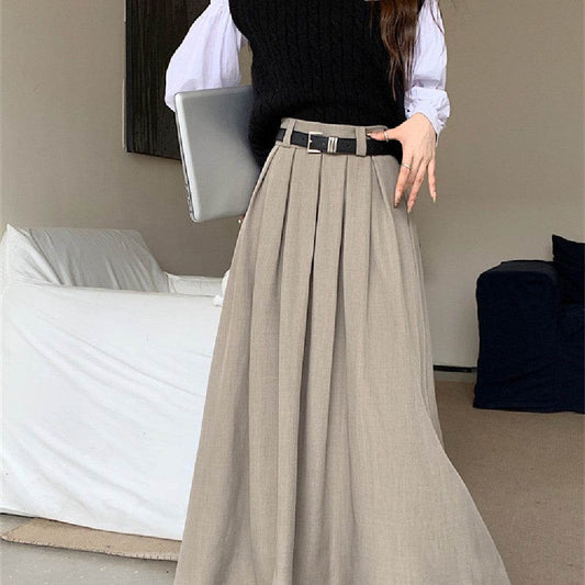 Women's All-matching Slim Fit Temperament Pleated Maxi Skirt - Velora
