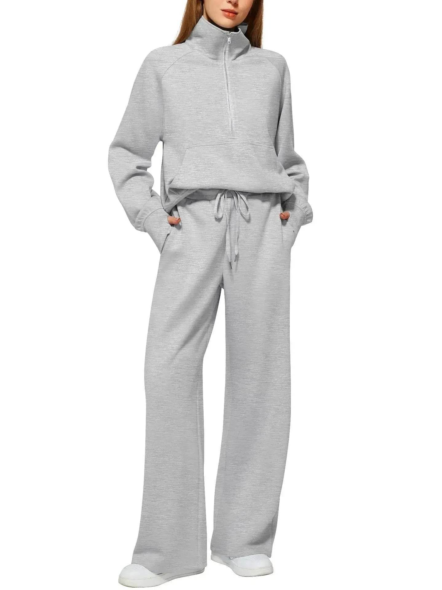 Plain Women Matching Casual Winter Tracksuit set joggers and hoodie set for women - Velora