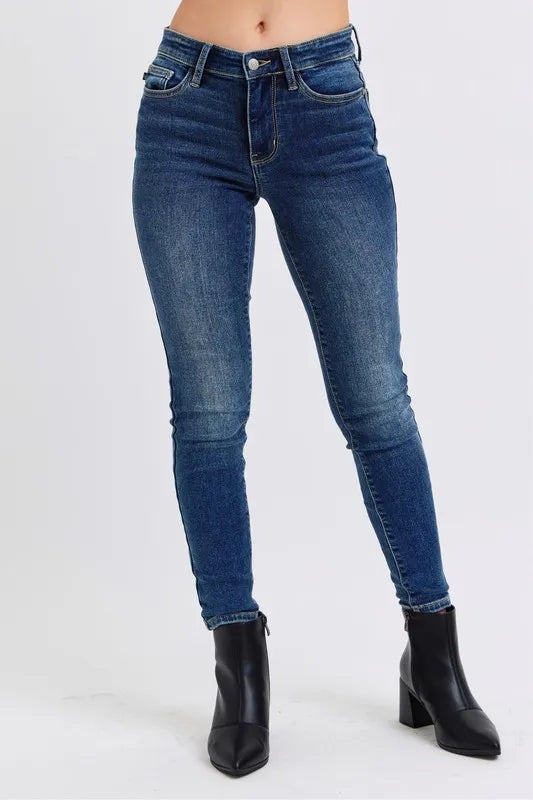 Judy Blue Full Size Run Mid-Rise Waist Skinny Jeans with Thermal Lining - Velora