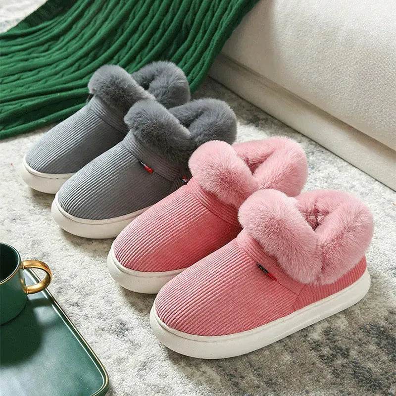 Winter Plush Cotton Shoes For Men And Women Cozy Fluffy Corduroy House Slippers Warm Slip On Fleece House Shoes - Velora