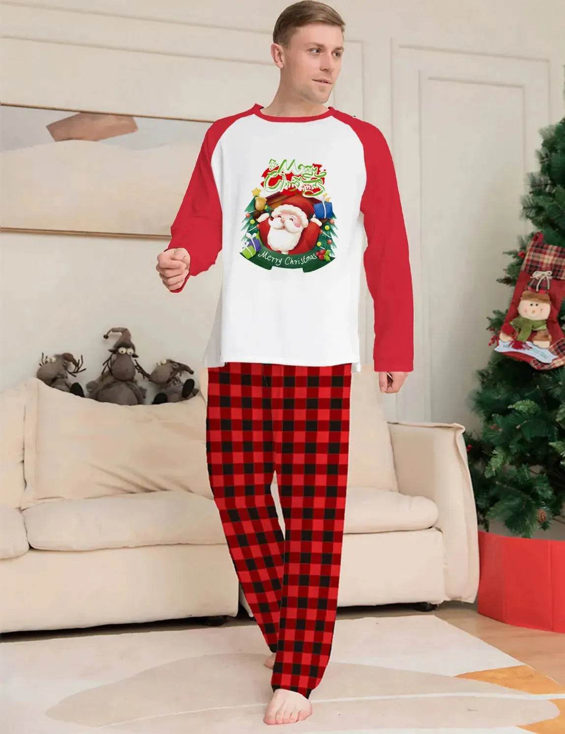 Christmas Parent-Child Clothes Set Long Sleeve T-Shirt Plaid Pants Family Matching Pajamas - Velora