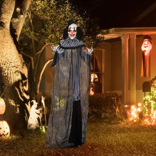 HOMCOM 6 Life Size Outdoor Halloween Decoration, Classic Black And White Striped Clown Animatronic, Sound And Motion Activated Animated Prop With Light Up Eyes Sounds - Velora