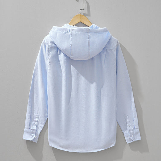 Men's stylish long-sleeved shirt, fresh and artistic, trendy hooded shirt coat - Velora
