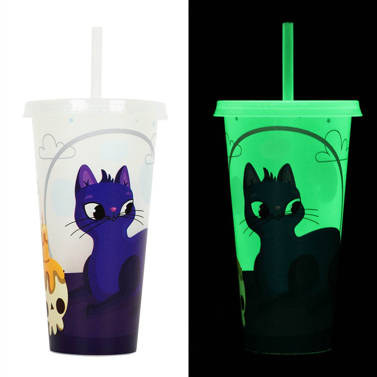 720ml Plastic Sippy Cup Halloween Luminous Straw Cup - Velora