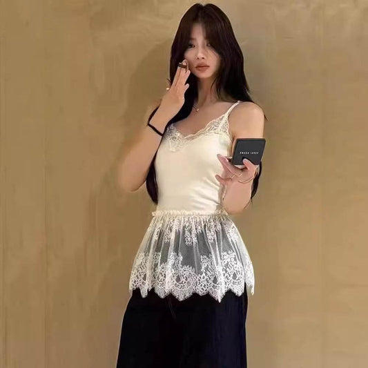 V-neck Socialite Style Beautiful Lace Small Sling - Velora