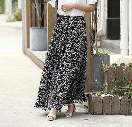 Leopard print High Waist Chiffon Maxi Skirt for women - Velora