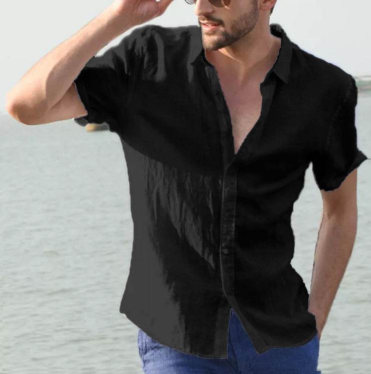 Summer Short-sleeved Shirt Casual Button Tops Men Clothing - Velora