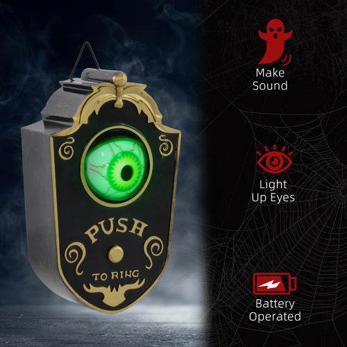 HOMCOM 7.1 Halloween Decoration, Animatronic Doorbell With Simulation Light-up Eyeball, Sound And Motion Activated Animated Prop W Piercing Doorbell Sound - Velora