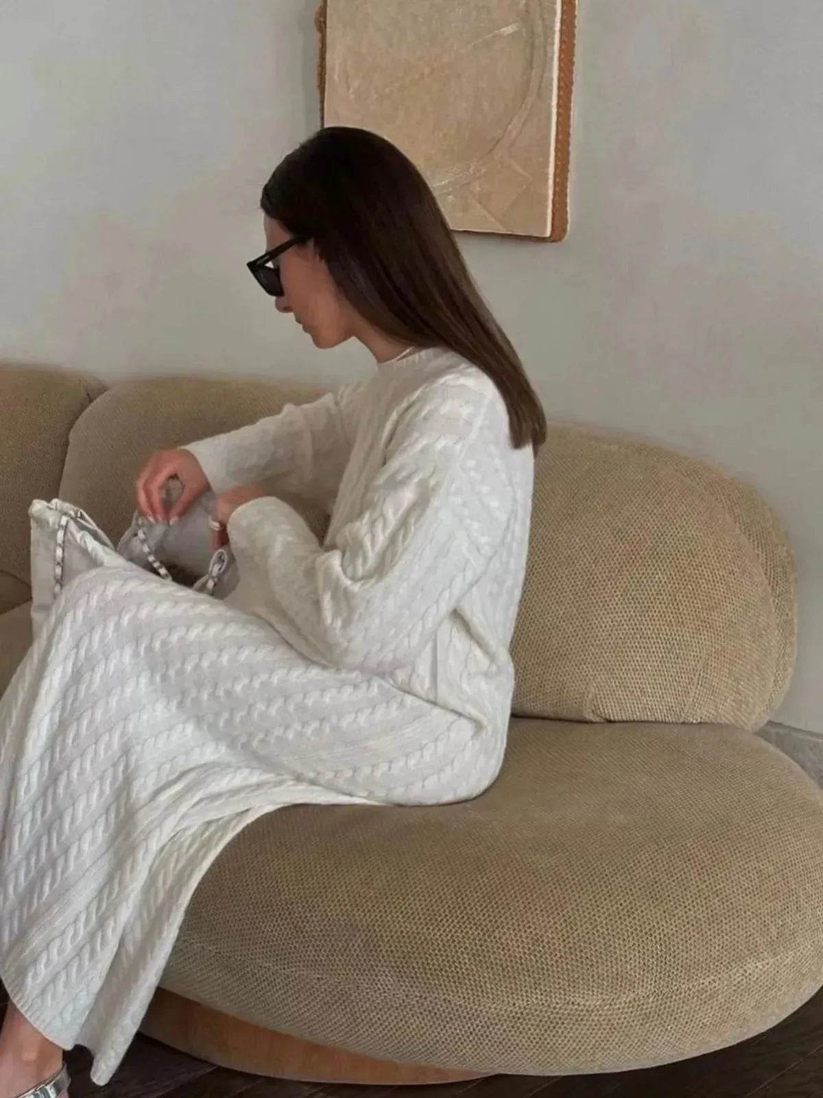 Loose Woolen Midi Twisted Knitted Thick Winter sweater Dress