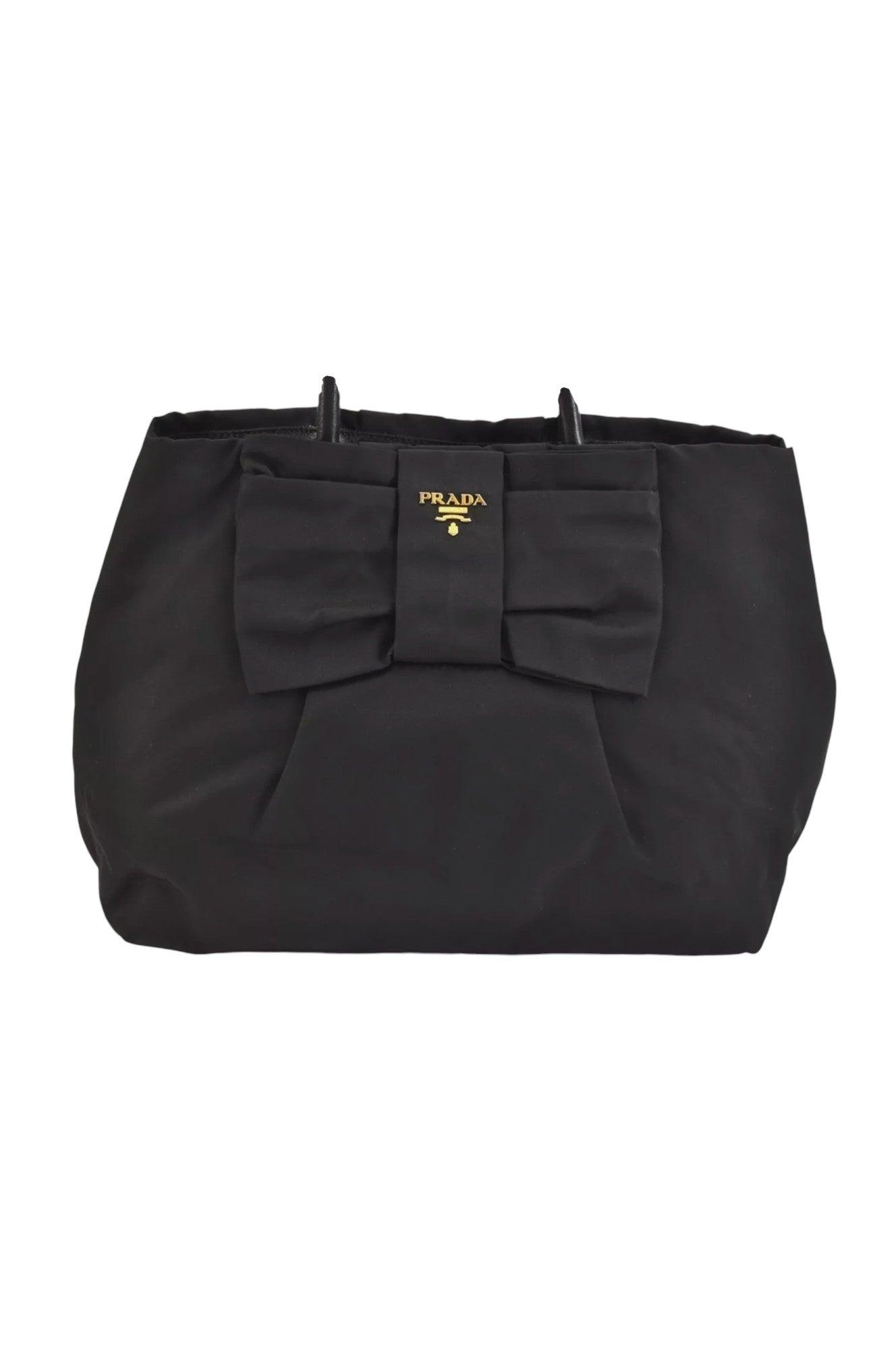 PRADA Tessuto Fiocco Ribbon Nylon Leather Hand Tote Bag Black 7620K - Velora