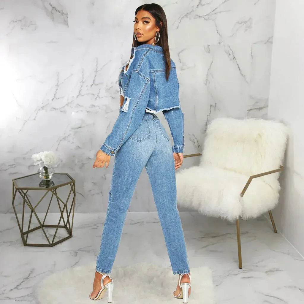 Y2K Fashion Women Street Denim Jeans Cropped Jacket - Velora