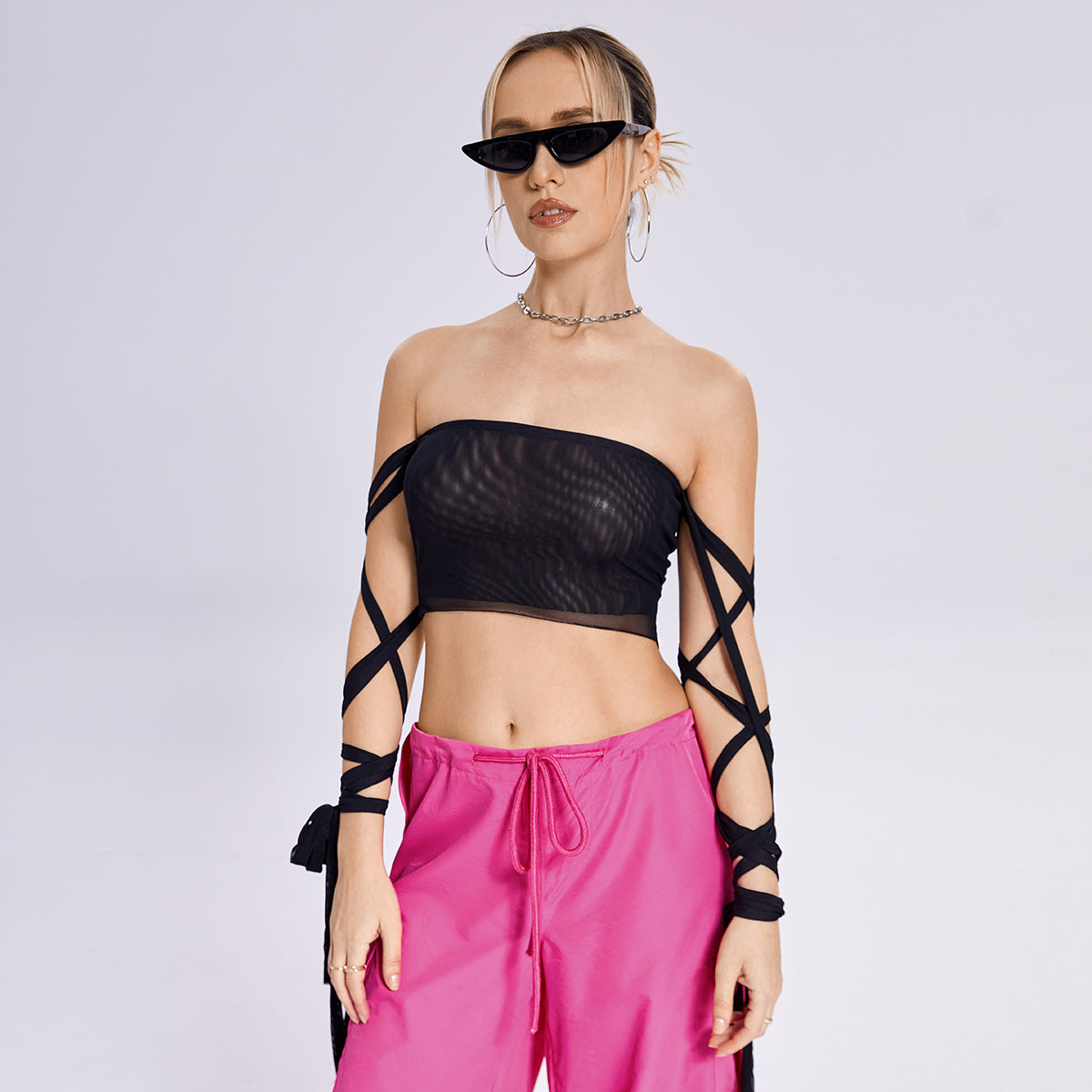 2023 New Style Womens Elastic Cross Arm Solid Color Straps Tank Top - Velora Luxury Fashion