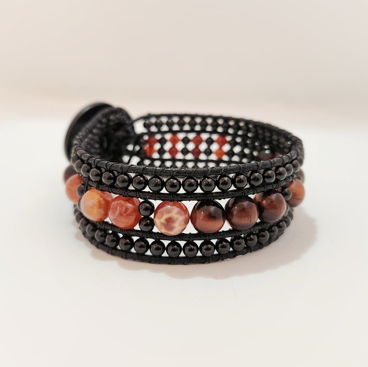 Tiger's Eye & Fire Leather Bracelet - Velora