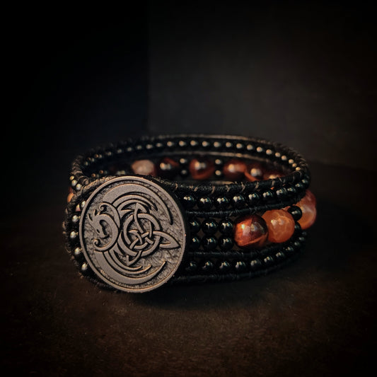 Tiger's Eye & Fire Leather Bracelet - Velora