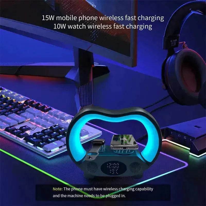 2025 New 6 In 1 Smart Remote Control Bluetooth Ambience Intelligent LED Table Lamp Multi-function Wireless Charger Night Light Bluetooth Speaker - Velora