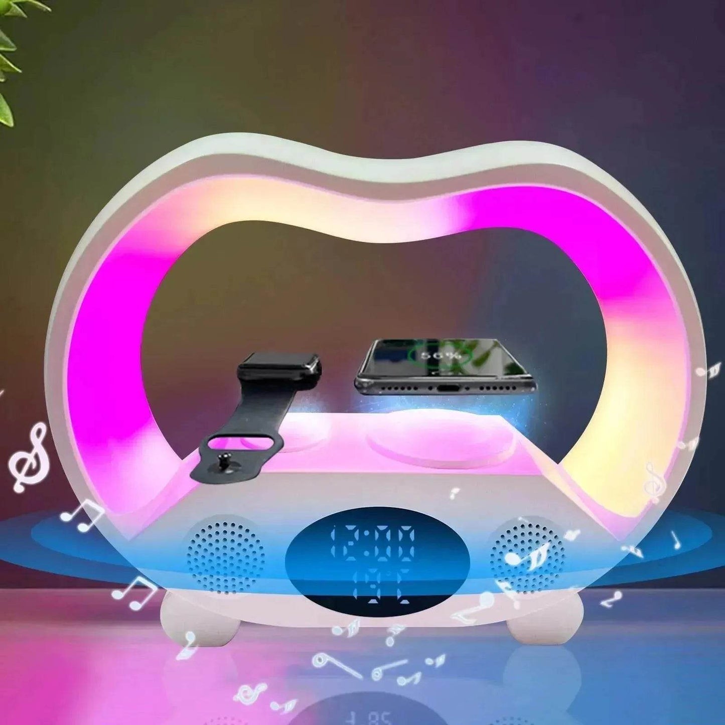 2025 New 6 In 1 Smart Remote Control Bluetooth Ambience Intelligent LED Table Lamp Multi-function Wireless Charger Night Light Bluetooth Speaker - Velora
