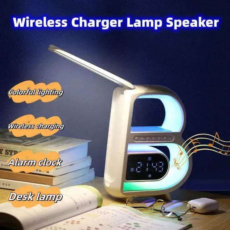 2025 New B-Shaped Portable Bluetooth Speaker Multifunctional Smart Music Rhythm LED Lighting Phone Wireless Charger TF Card AUX Input Standard Mode - Velora