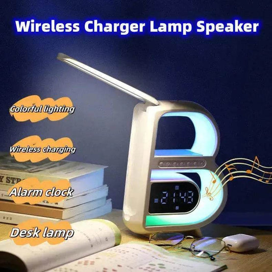 2025 New B-Shaped Portable Bluetooth Speaker Multifunctional Smart Music Rhythm LED Lighting Phone Wireless Charger TF Card AUX Input Standard Mode - Velora