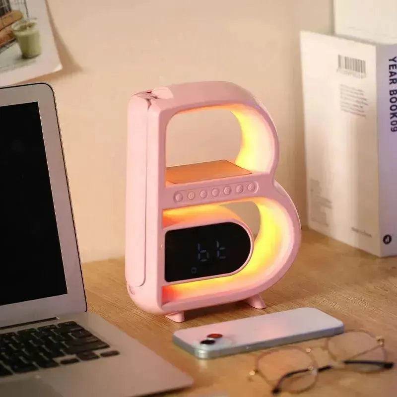 2025 New B-Shaped Portable Bluetooth Speaker Multifunctional Smart Music Rhythm LED Lighting Phone Wireless Charger TF Card AUX Input Standard Mode - Velora