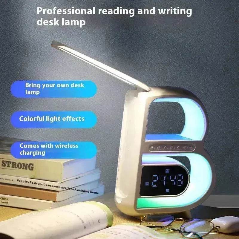 2025 New B-Shaped Portable Bluetooth Speaker Multifunctional Smart Music Rhythm LED Lighting Phone Wireless Charger TF Card AUX Input Standard Mode - Velora