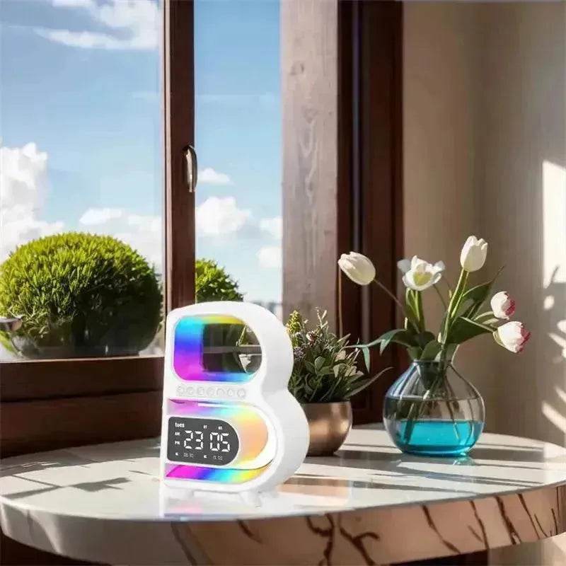 2025 New B-Shaped Portable Bluetooth Speaker Multifunctional Smart Music Rhythm LED Lighting Phone Wireless Charger TF Card AUX Input Standard Mode - Velora