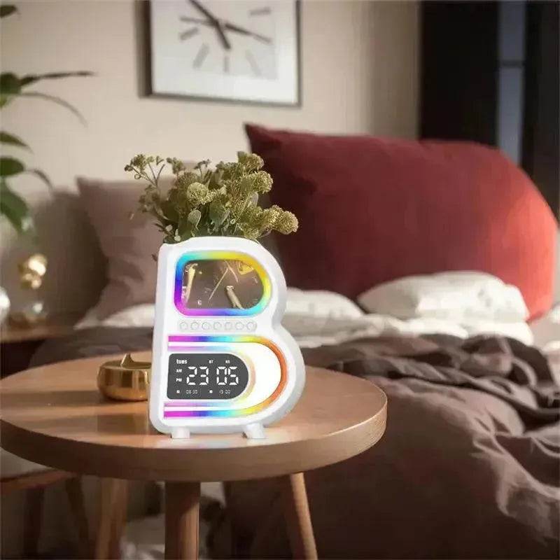 2025 New B-Shaped Portable Bluetooth Speaker Multifunctional Smart Music Rhythm LED Lighting Phone Wireless Charger TF Card AUX Input Standard Mode - Velora