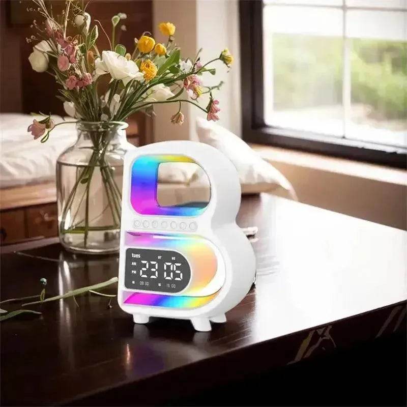 2025 New B-Shaped Portable Bluetooth Speaker Multifunctional Smart Music Rhythm LED Lighting Phone Wireless Charger TF Card AUX Input Standard Mode - Velora